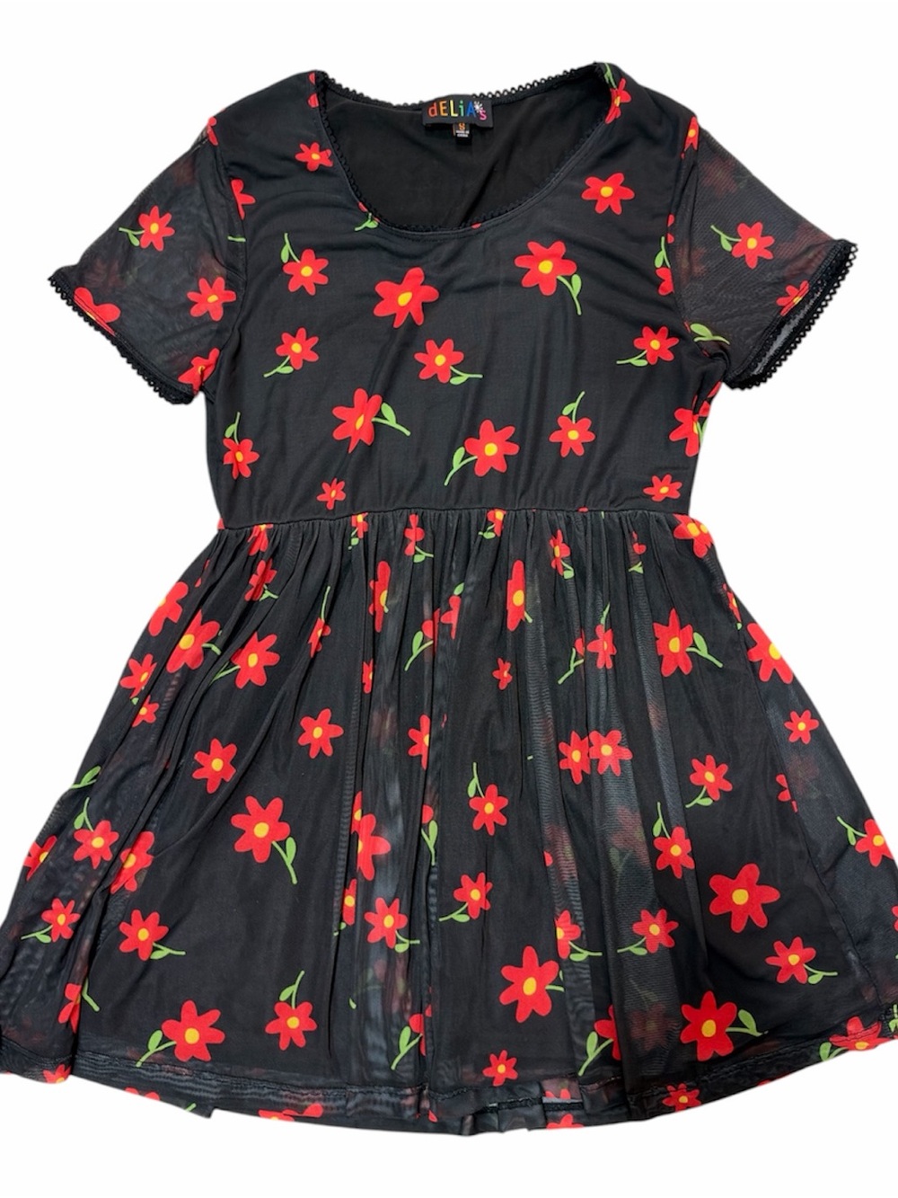dELiA*s Black Dress with Red Floral Print